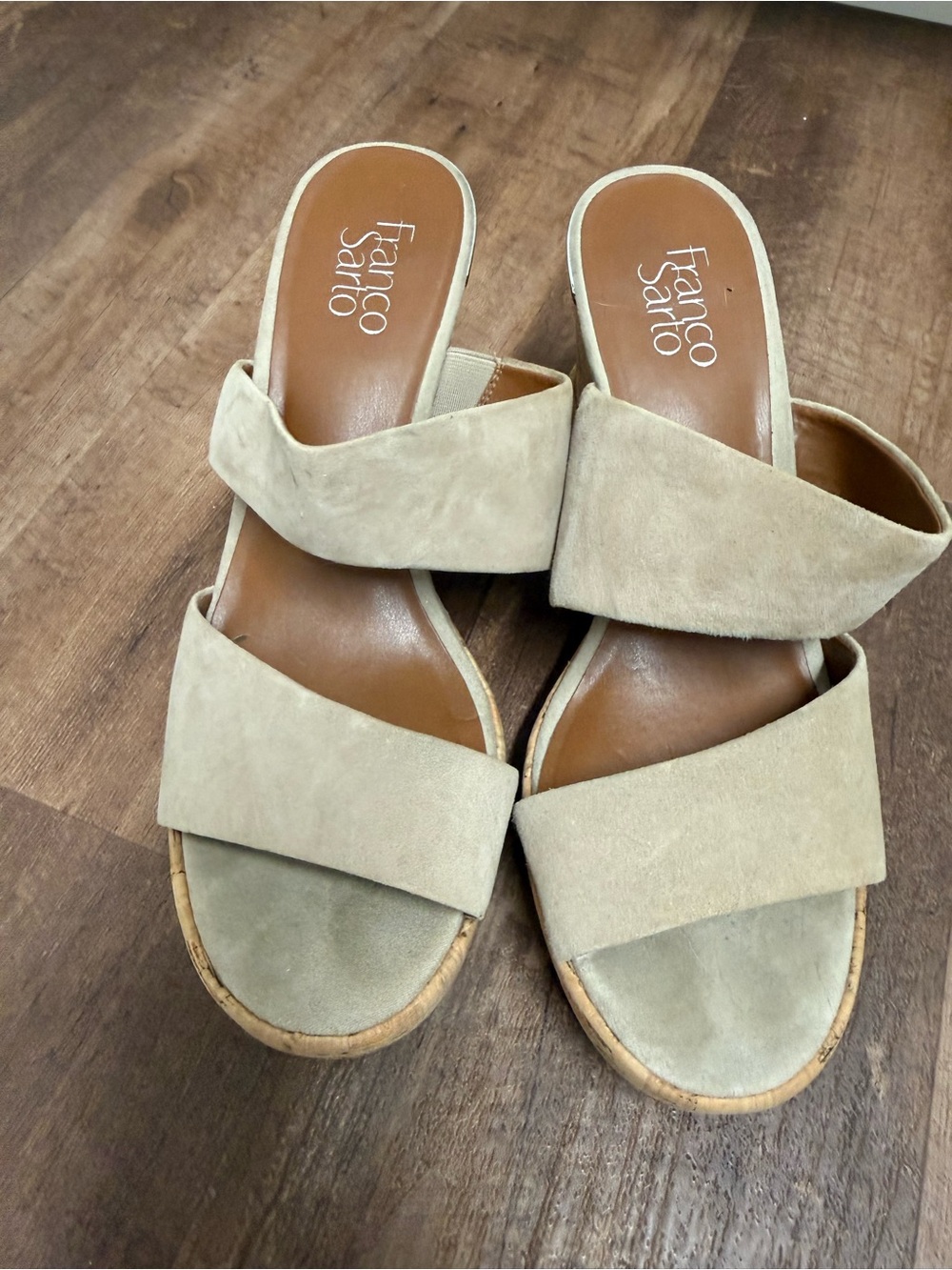 Franco Sarto Tan Suede Double-Strap Slide Sandals